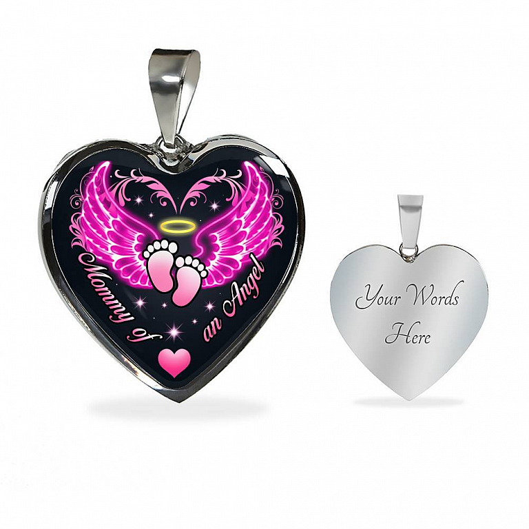 Mommy Of An Angel Girl Infant Child Loss Memorial Heart Pendant Necklace - Sympathy Gift For Pregnancy Loss - Heart Luxury Necklace (Silver)