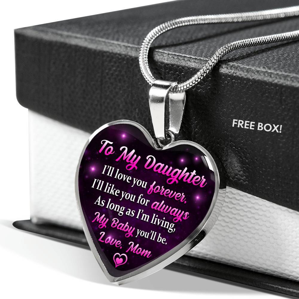 To My Daughter I Will Love You Forever As Long As I'm Living My Baby You Will Be From Mom Heart Pendant Necklace - Heart Luxury Necklace (Silver) To My Daughter I Will Love You Forever As Long As I’m Living My Baby You Will Be From Mom Heart Pendant Necklace - Heart Luxury Necklace (Silver)