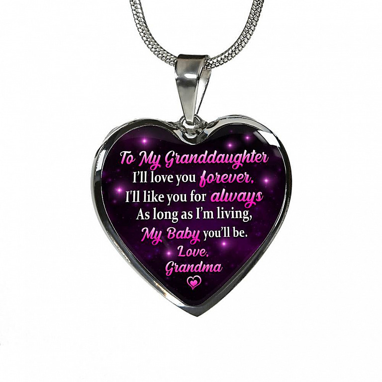 To My Granddaughter I Will Love You Forever As Long As I’m Living My Baby You Will Be Grandma Heart Pendant Necklace - Heart Luxury Necklace (Silver)
