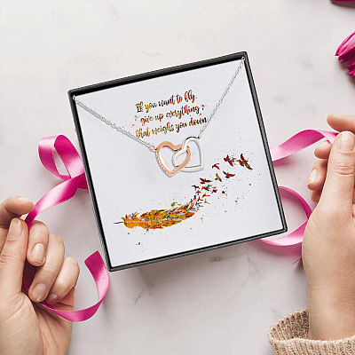 Alternative view of If You Want To Fly Give Up Everything That Weighs You Down Interlocking Hearts Pendant Necklace