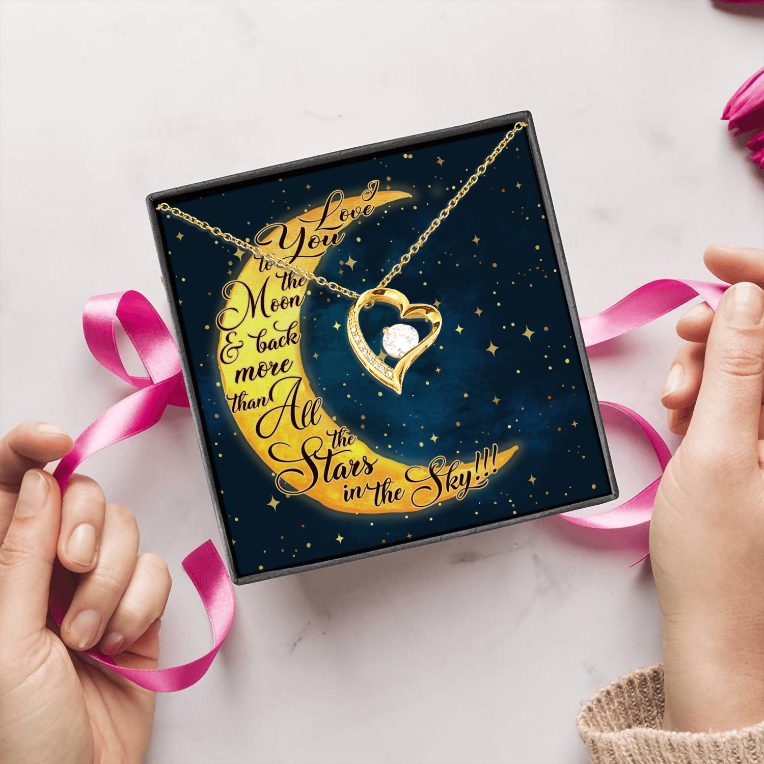 5HP. Love You To The Moon message Card Forever Love Necklace (Gold) 5