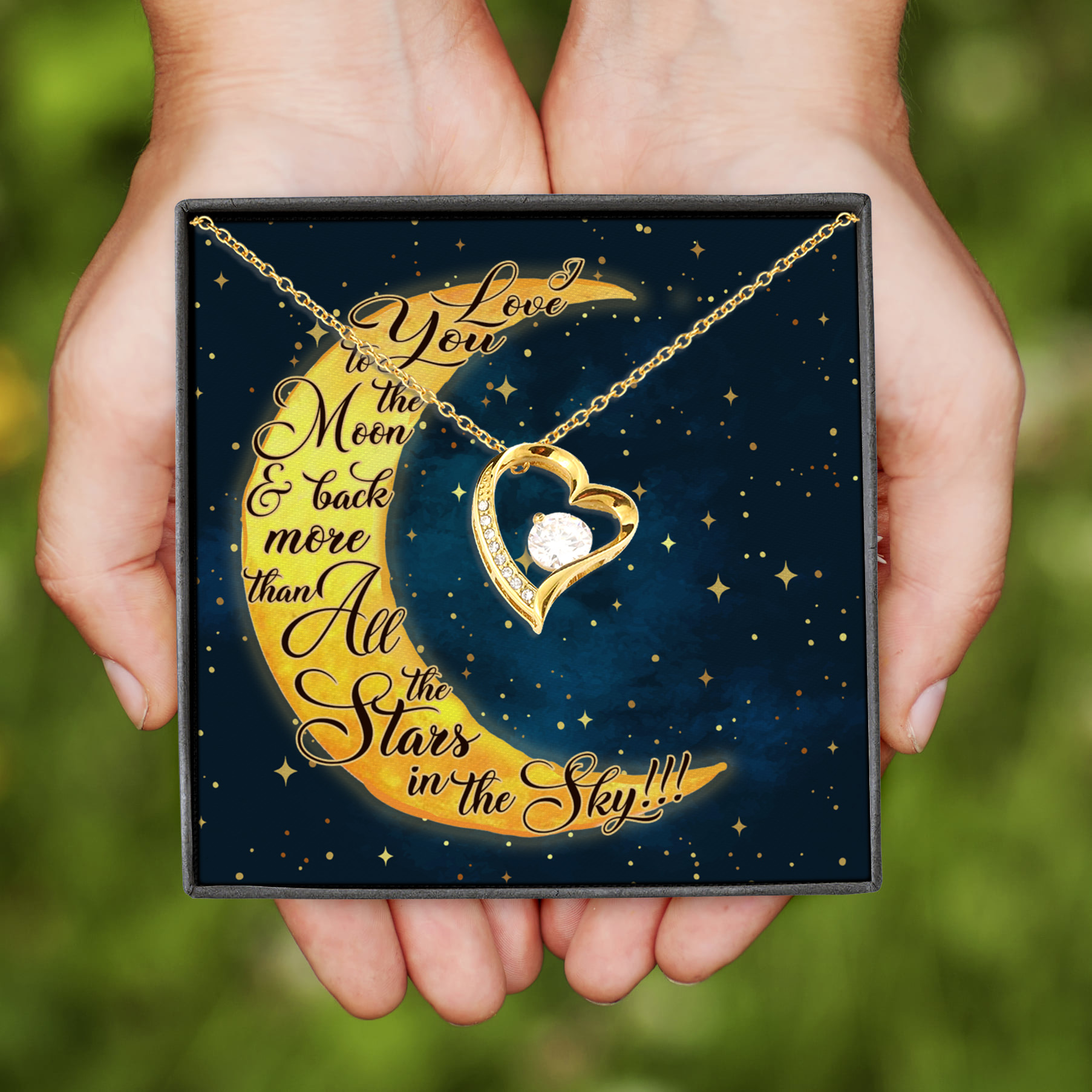 5HP. Love You To The Moon message Card Forever Love Necklace (Gold)