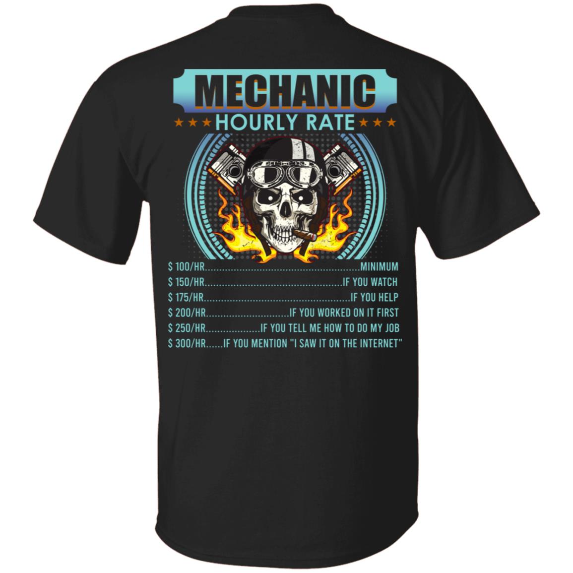 Funny Mechanic Hourly Rate Skull Print On Back T-Shirt - Men Mechanic Work Shirt Gift, Black, Unisex T-Shirt