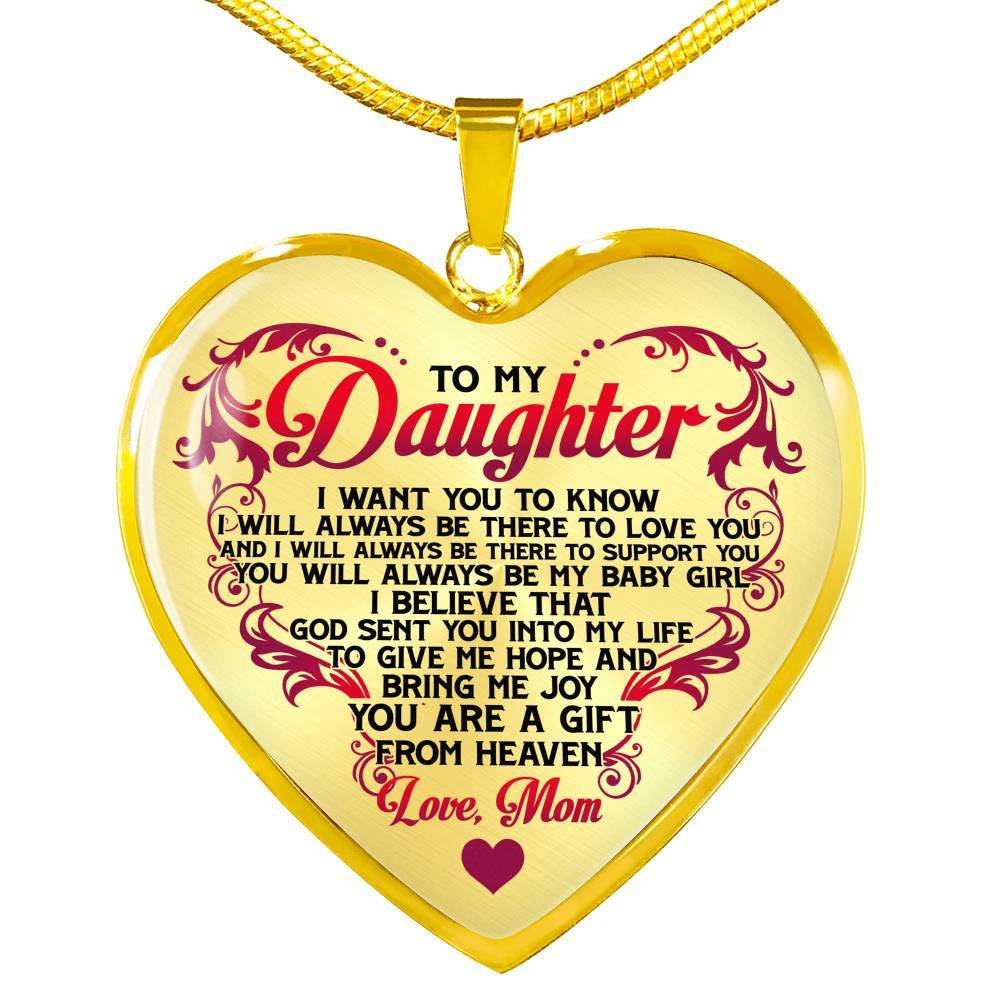 From Mom To My Daughter I Believe That God Sent You Into My Life White Heart Pendant Necklace - Heart Luxury Necklace (Gold Plated)