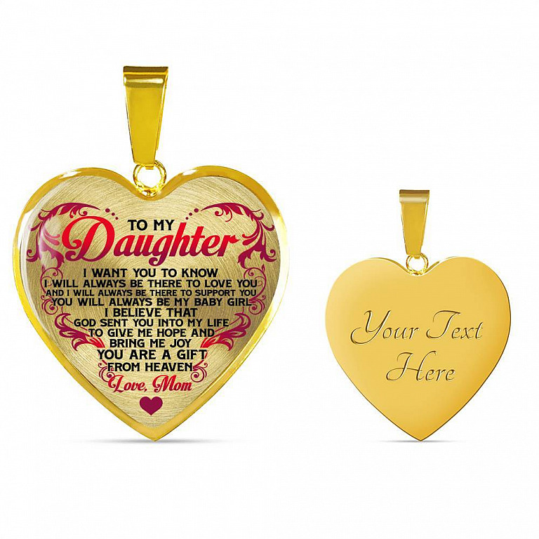 From Mom To My Daughter I Believe That God Sent You Into My Life White Heart Pendant Necklace - Heart Luxury Necklace (Gold Plated)