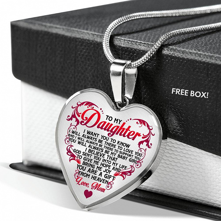 From Mom To My Daughter I Believe That God Sent You Into My Life White Heart Pendant Necklace - Heart Luxury Necklace (Silver)