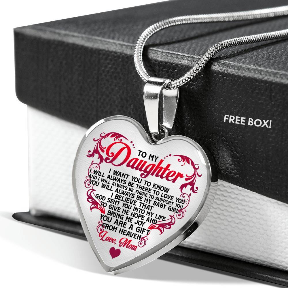 From Mom To My Daughter I Believe That God Sent You Into My Life White Heart Pendant Necklace - Heart Luxury Necklace (Silver)