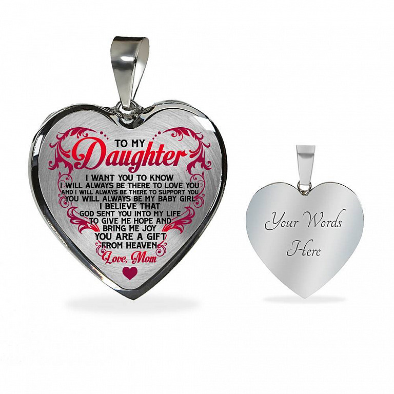 From Mom To My Daughter I Believe That God Sent You Into My Life White Heart Pendant Necklace - Heart Luxury Necklace (Silver)