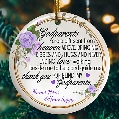 Alternative view of Personalized Godparents Christmas Ornament Keepsake - Gift For Godparents Flat Circle Ornament