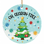 Oh Quaran-tree Funny Christmas Quarantine 2020 Circle Ornament Keepsake, White, Circle Ornament