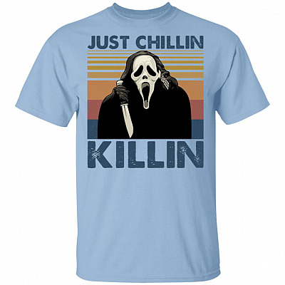 Just Chillin KIlling T-Shirt - Funny Halloween Shirt, Light Blue, Unisex T-Shirt