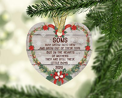 Alternative view of Sons Grow Into Men But In Mothers Hearts They Still Little Boys Heart Ornament - Christmas Holiday Gift
