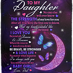 Dad To My Daughter No One Else Will Ever Know The Strength Of My Love Butterfly Fleece Blanket - Mink Blanket, White, Cozy Plush Fleece Blanket - 50x60