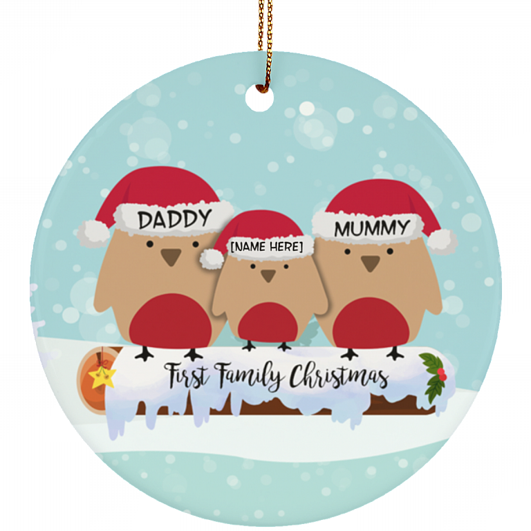 Personalized First Family Christmas Circle Ornament - Holiday Decoration Gift, White, Circle Ornament