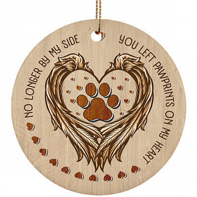 No Longer By My Side You Left Pawprints In My Heart Christmas Circle Ornament - Holiday Decoration Gift, White, Circle Ornament