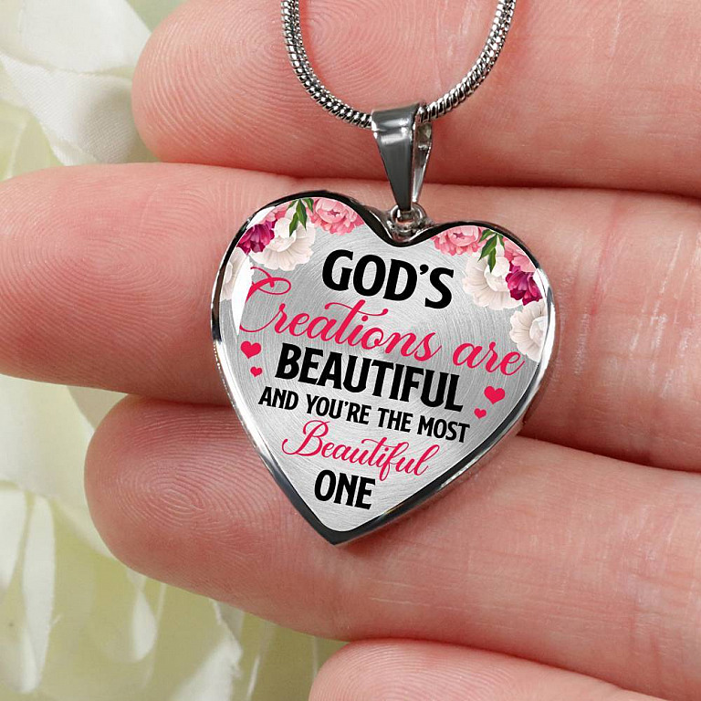 God's Creations Are Beautiful And You're The Most Beautiful One Heart Pendant Necklace - Heart Luxury Necklace (Silver)