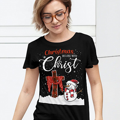 Alternative view of Christmas Begins With Christ T-shirt - V-neck - Christian Cross For Xmas 2020 Shirt