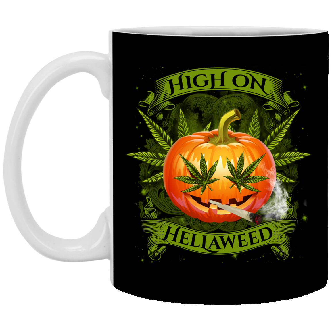 Hellaweed Cannabis Pumpkin Ceramic Coffee Mug - Travel Mug - Color Changing Mug, Black, 11 oz. White Mug Hellaweed Cannabis Pumpkin Ceramic Coffee Mug - Travel Mug - Color Changing Mug, Black, 11 oz. White Mug