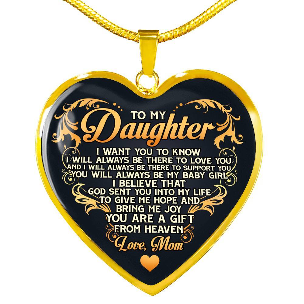 From Mom To My Daughter I Believe That God Sent You Into My Life Black Heart Pendant Necklace - Heart Luxury Necklace (Gold Plated)