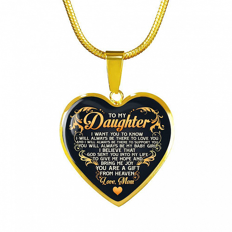 From Mom To My Daughter I Believe That God Sent You Into My Life Black Heart Pendant Necklace - Heart Luxury Necklace (Gold Plated)