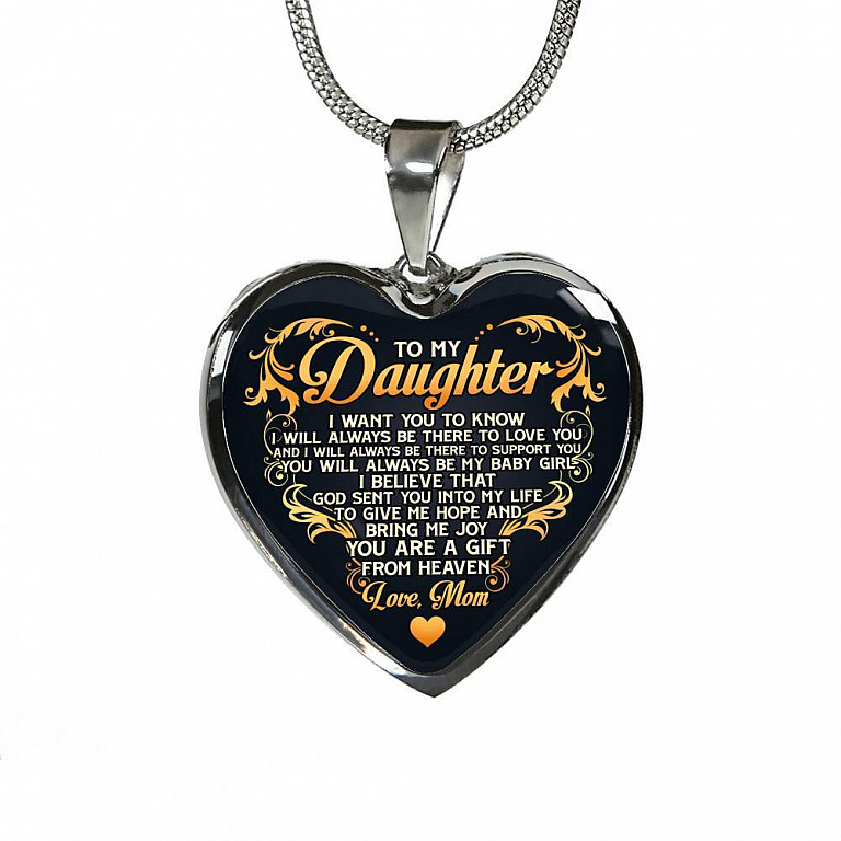 From Mom To My Daughter I Believe That God Sent You Into My Life Black Heart Pendant Necklace - Heart Luxury Necklace (Silver)