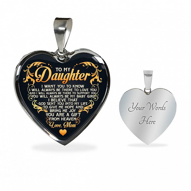 From Mom To My Daughter I Believe That God Sent You Into My Life Black Heart Pendant Necklace - Heart Luxury Necklace (Silver)