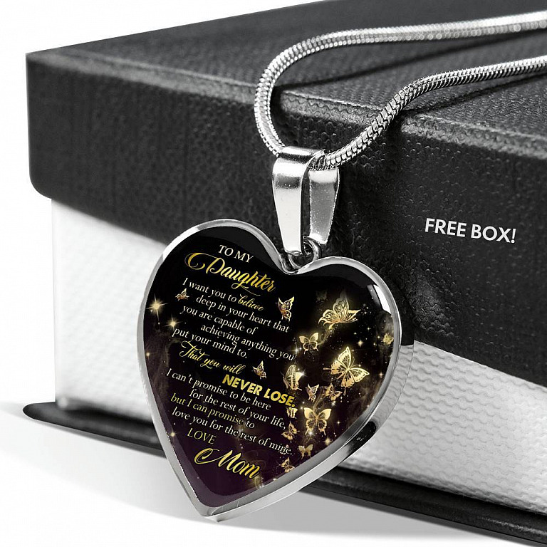 Butterfly To My Daughter I Want You To Believe Deep In Your Heart Love Mom Heart Pendant Necklace - Heart Luxury Necklace (Silver)