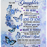 From To My Daughter Inside This Butterfly Saying Blanket - Daughter I Love You To The Moon And Back Blanket, White, Cozy Plush Fleece Blanket - 50x60