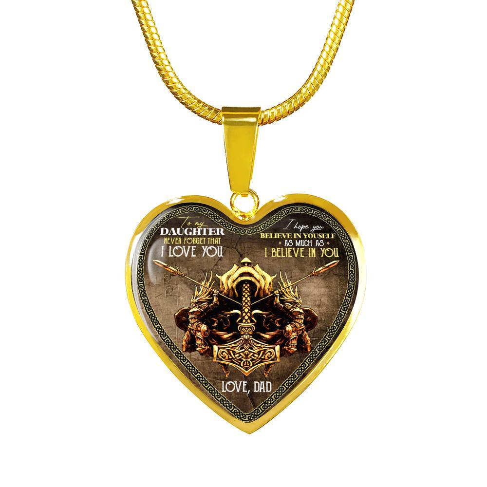 Viking Dad To Daughter Saying Gift Necklace - Viking Father Never Forget I Love You Heart Pendant Necklace - Heart Luxury Necklace (Gold Plated)