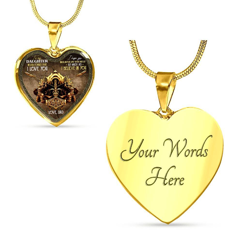 Viking Dad To Daughter Saying Gift Necklace - Viking Father Never Forget I Love You Heart Pendant Necklace - Heart Luxury Necklace (Gold Plated)