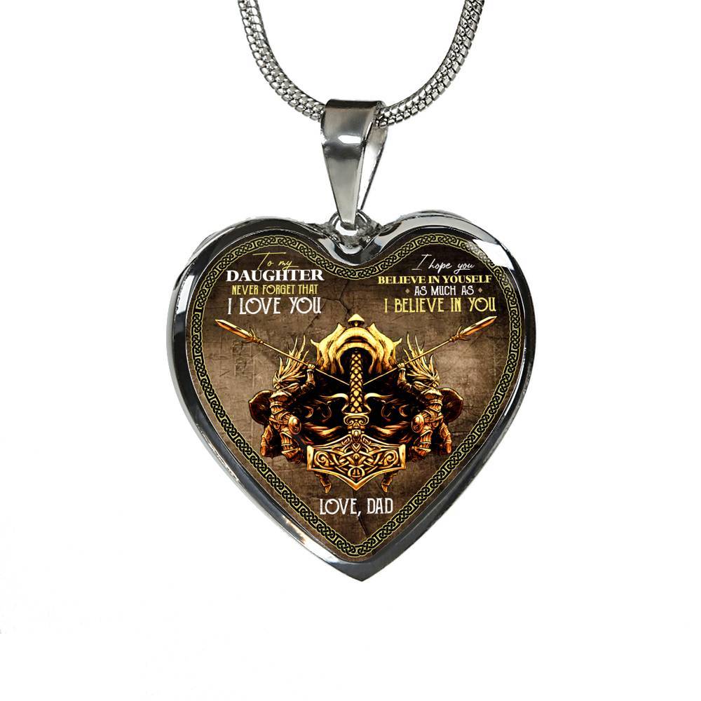 Viking Dad To Daughter Saying Gift Necklace - Viking Father Never Forget I Love You Heart Pendant Necklace - Heart Luxury Necklace (Silver)