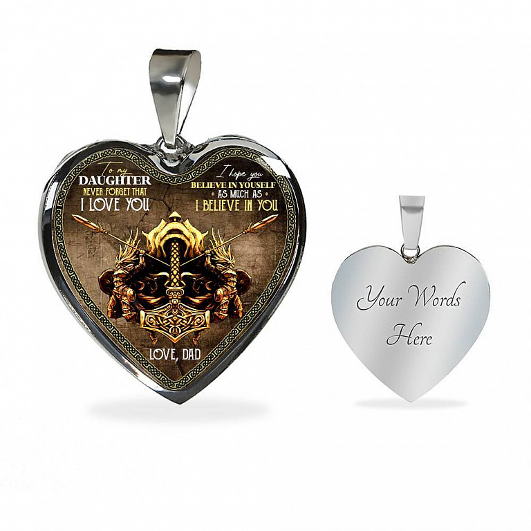 Viking Dad To Daughter Saying Gift Necklace - Viking Father Never Forget I Love You Heart Pendant Necklace - Heart Luxury Necklace (Silver)
