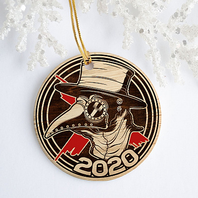 Alternative view of Vintage Plague Doctor Funny Decorative Christmas Ornament - Holiday Flat Circle Ornament