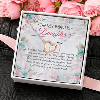 Alternative view of My Bonus Daughter In My Heart You Have Always Been and Will Always Be My Daughter Interlocking Hearts Pendant Necklace
