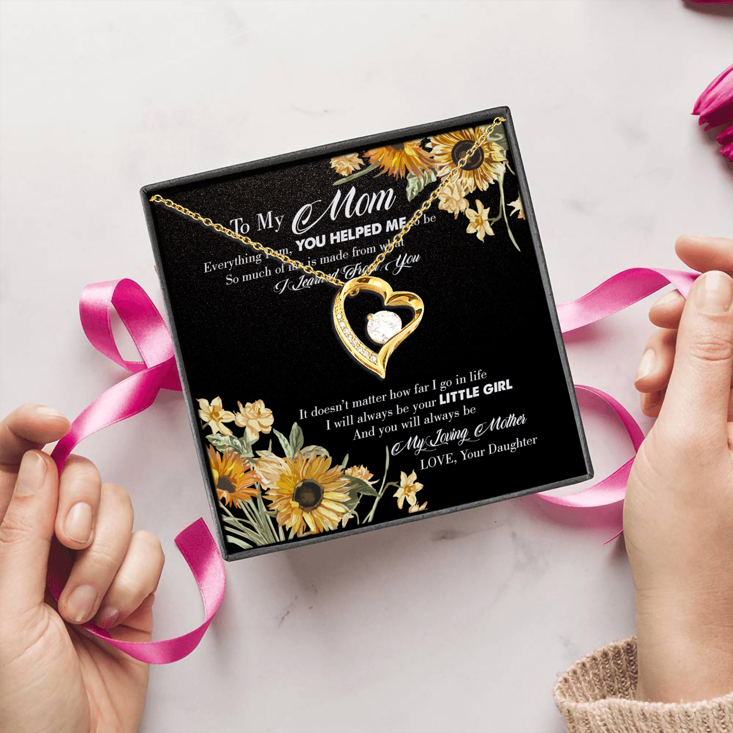 11Th. Everything I Am Mom message card Forever Love Necklace (Gold) 5