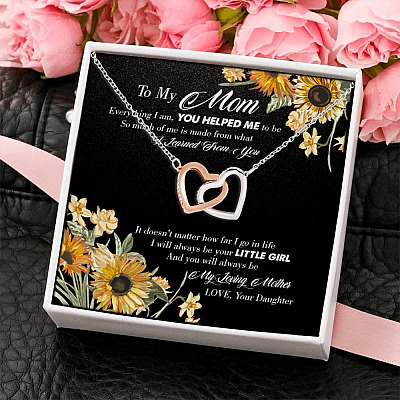 Alternative view of Sunflower To My Mom Everything I Am You Helped Me To Be Interlocking Hearts Pendant Necklace