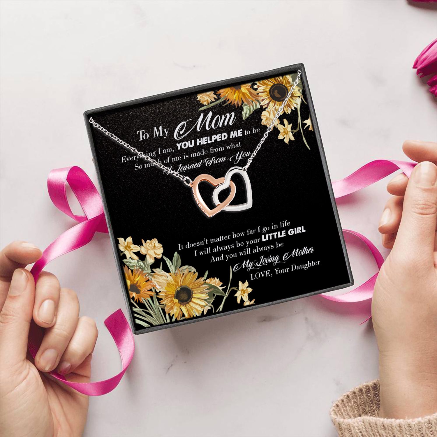 11Th. Everything I Am Mom message card Interlocking Hearts Necklace 5