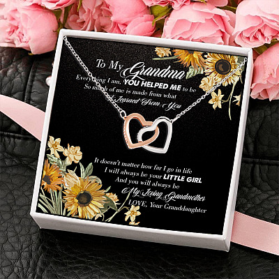 Alternative view of Sunflower To My Grandma Everything I Am You Helped Me To Be Interlocking Hearts Pendant Necklace