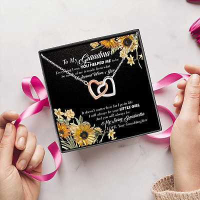 Sunflower To My Grandma Everything I Am You Helped Me To Be Interlocking Hearts Pendant Necklace