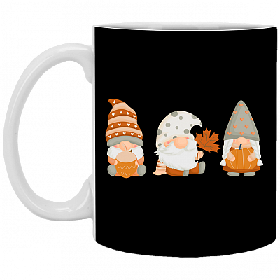 Fall Gnomes Cute Funny Fall Pumpkin Ceramic Coffee Mug - Water Bottle, Black, 11 oz. White Mug
