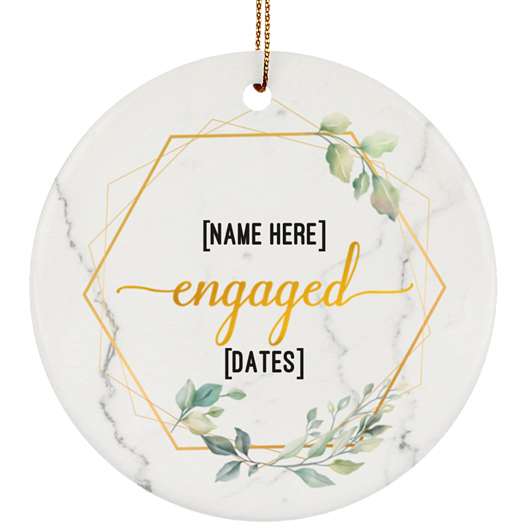 Personalized Couple Engaged Christmas Ornament Keepsake - Circle Ornament, White, Circle Ornament