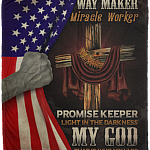 Way-Maker Miracle Worker Promise Keeper Light in The Darkness - America Flag Fleece - Premium Sherpa Blanket, White, Cozy Plush Fleece Blanket - 50x60