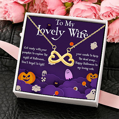Halloween To My Lovely Wife Get Ready With Your Pumpkin Infinity Heart Pendant Necklace
