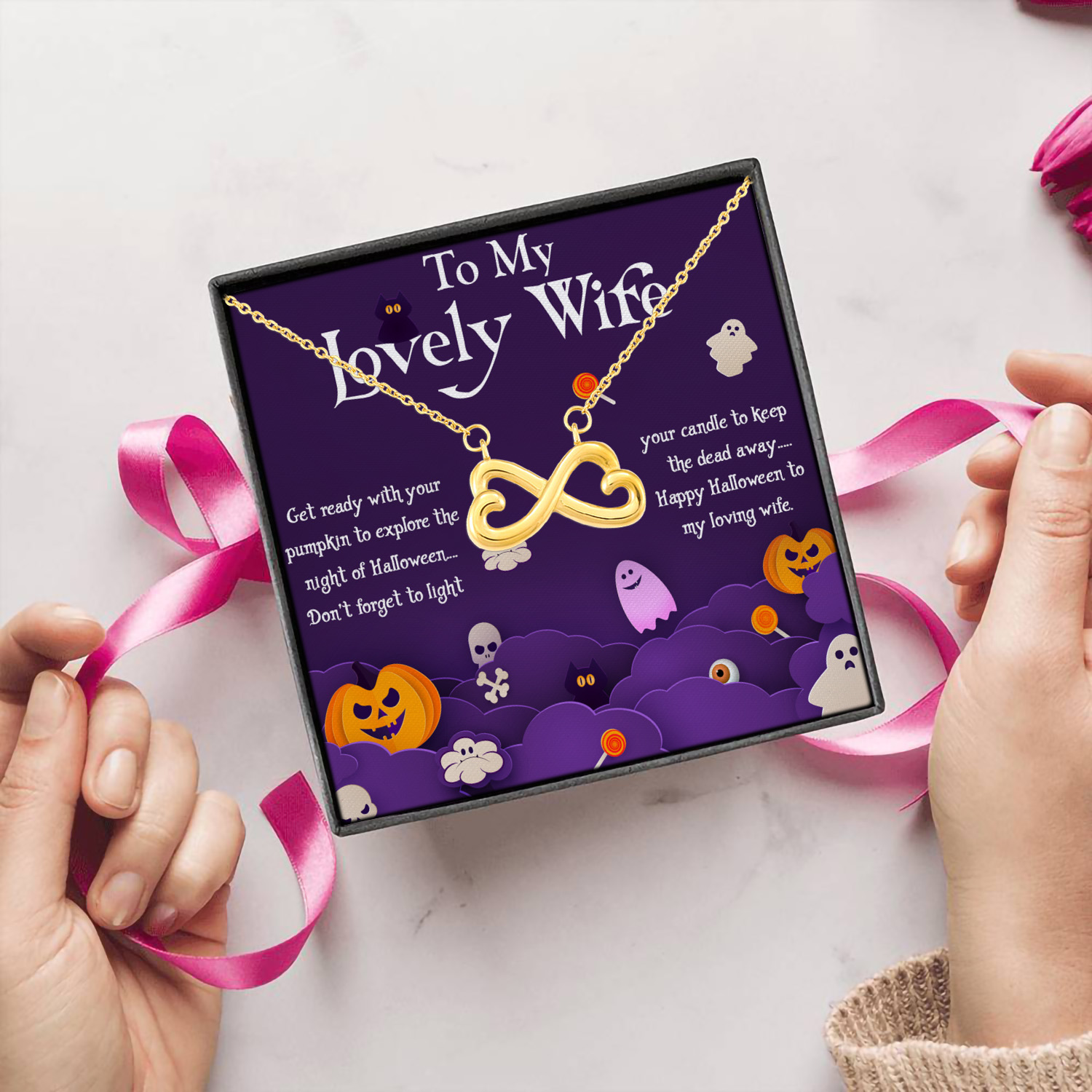 6O. Lovely Wife Halloween(5) Infinity Heart Necklace (Gold) 5