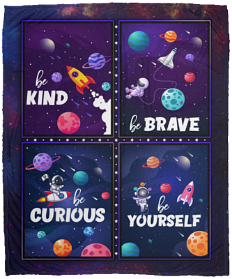 Be Kind Be Brave Be Curious Be Yourself Fleece Blanket - Mink Sherpa Blanket - Woven Blanket, White, Cozy Plush Fleece Blanket - 50x60