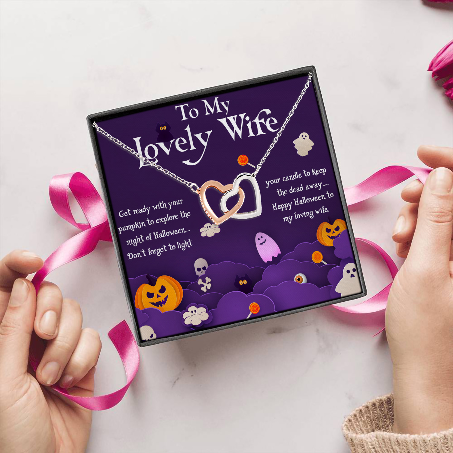 6O. Lovely Wife Halloween(5) Interlocking Hearts Necklace 5