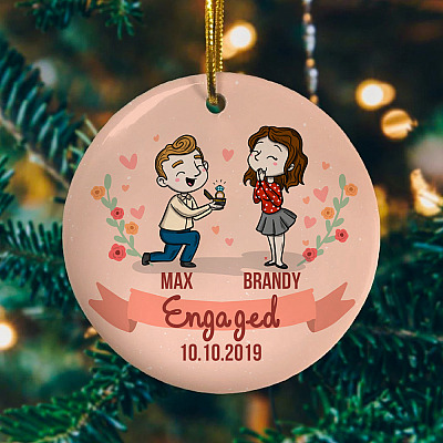 Alternative view of Personalized Engagement Christmas Ornament Keepsake - Holiday Flat Circle Ornament - Holiday Decoration Gift