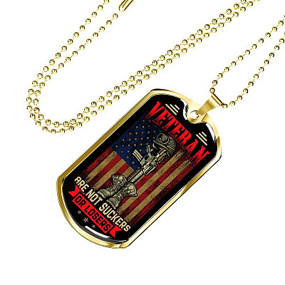 Veterans Are Not Suckers or Losers Dog Tag Necklace - Dog Tag (Gold Plated)