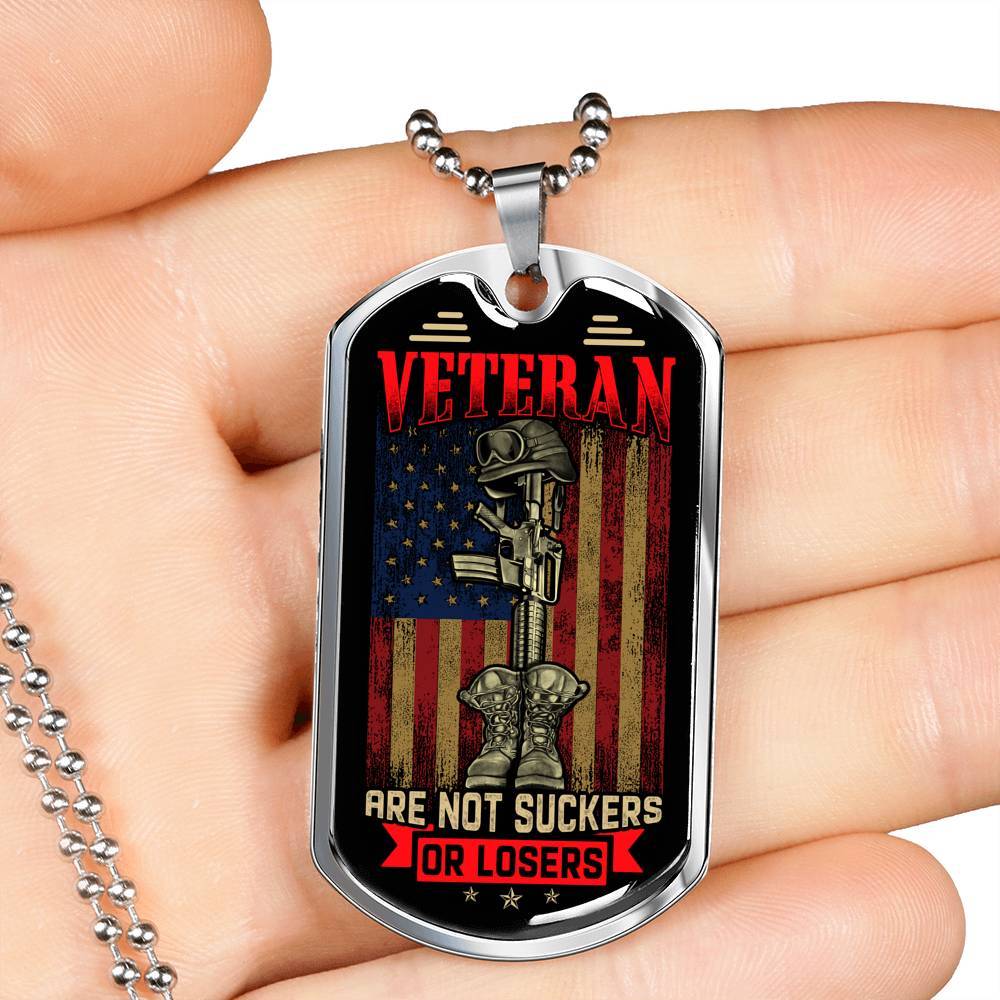 Veterans Are Not Suckers or Losers Dog Tag Necklace - Dog Tag (Silver)