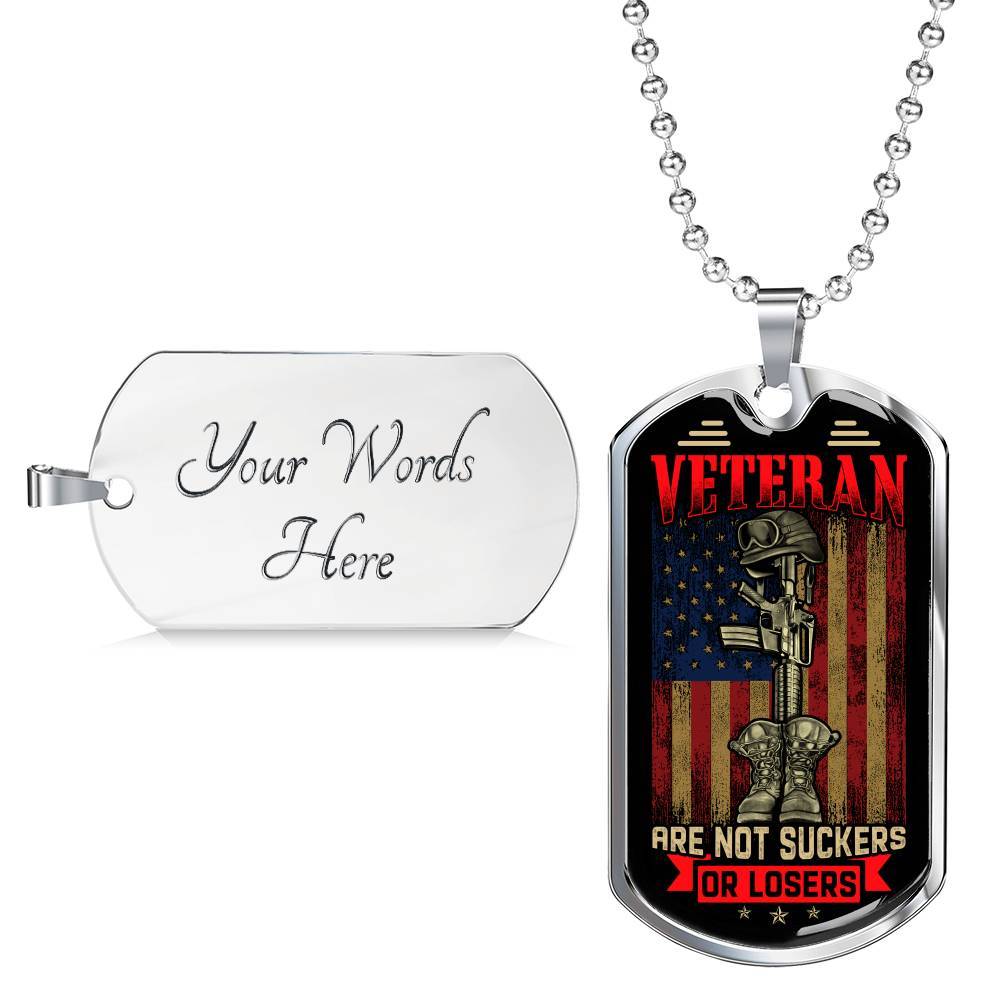 Veterans Are Not Suckers or Losers Dog Tag Necklace - Dog Tag (Silver)